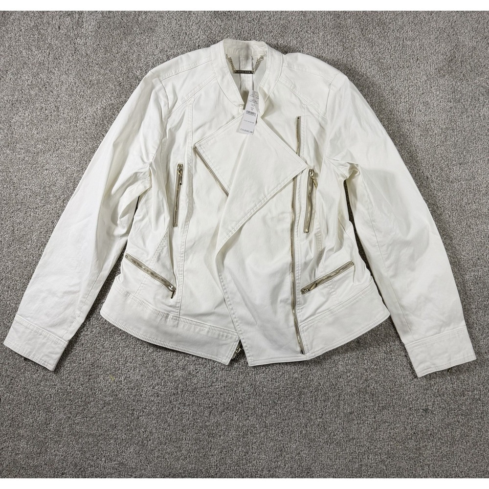 White House Black Market Coated Dynamo Moto Jacket White Womens Size 18 NWT